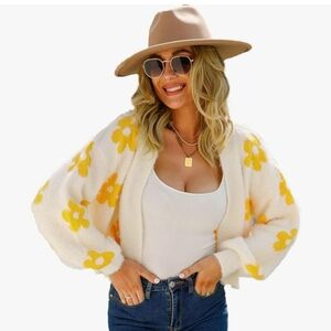 Womens Cuteness Flowers Fuzzy Knit Cardigan